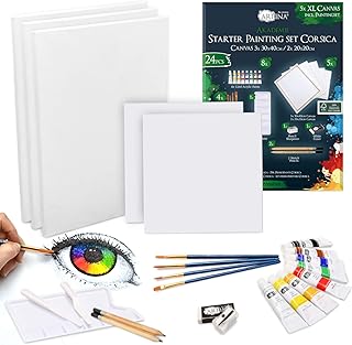 Artina 24 Teile XL Keilrahmen Set & Acrylfarben Set Corsica – Malset Acryl mit 30x40cm & 20x20cm Keilrahmen & viel Zubehör für Erwachsene und Kinder