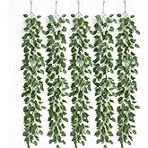 mizii 5 Packs 390" Artificial Vines Ficus Garland Fake Vine Silk Green Leaves Faux Plants Greenery Decoration for Bedroom Room Wall Party Table Centerpieces Wedding Arch Decor
