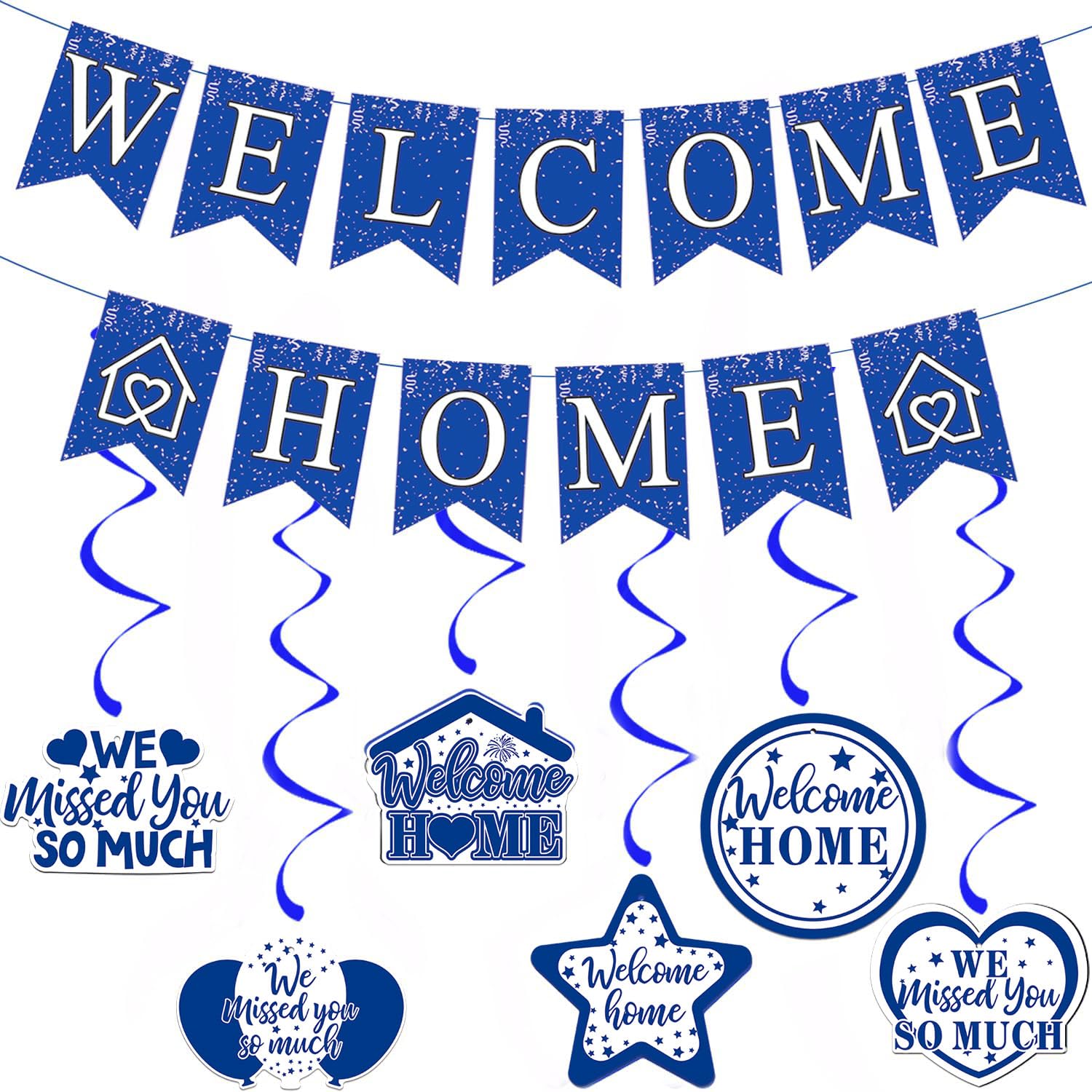Elicola Welcome Home Decorations Set - Blue Hanging Swirl Supplies for Baby Shower, Family Party - 6PCS — image 1