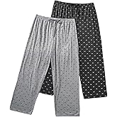 BEAUDRM Women's Plus Size 2 Pack Pajama Pants Bow Print Elastic Waist Straight Leg Sleep Lounge Pants Bottoms Sleepwear