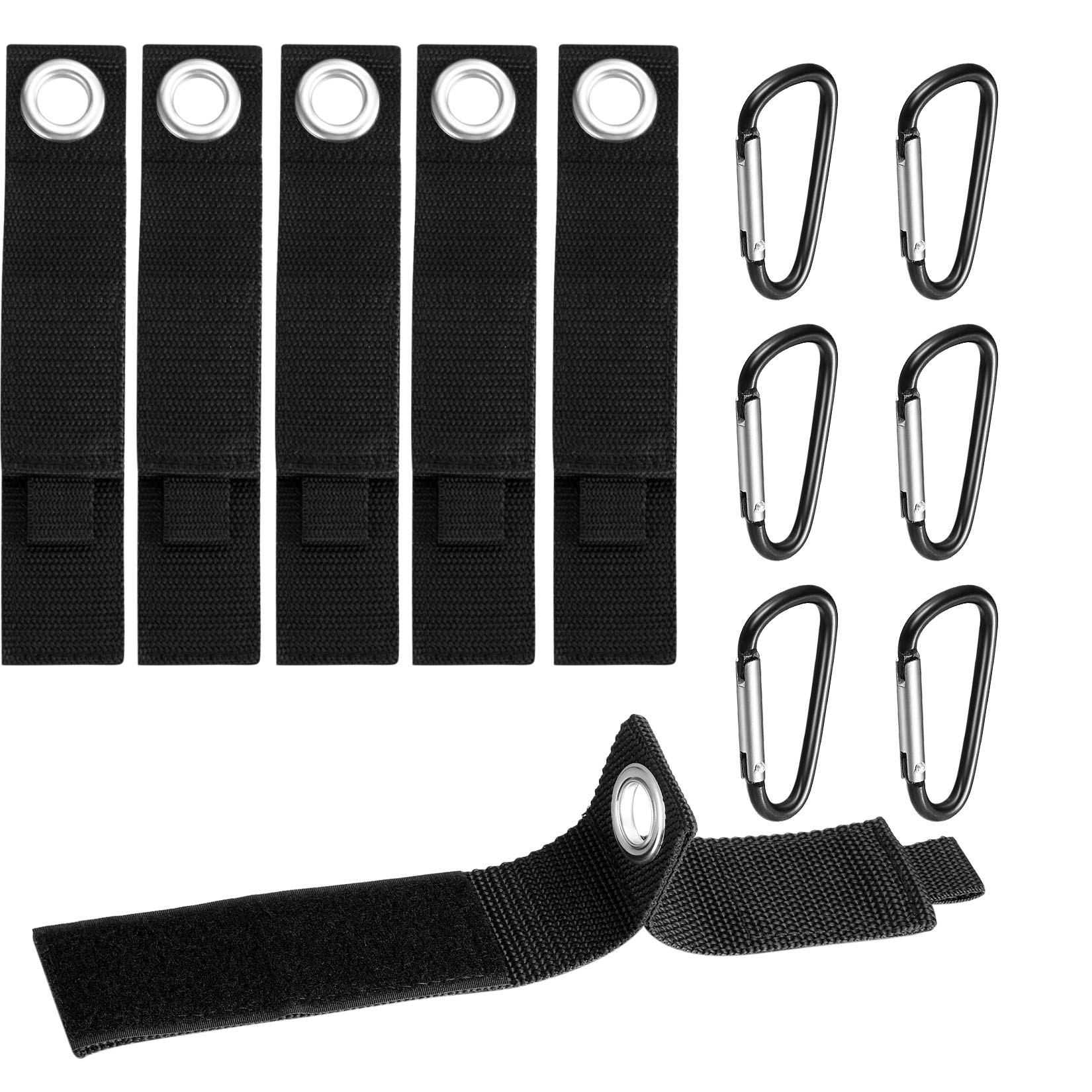 6 Pack Storage Straps, Heavy-Duty Cable Ties with 6 Carabiner, Hook and Loop Straps， Extension Cord Holder for Cables, Hoses, Pool Hose, Garage Organizers(38 * 260 mm)