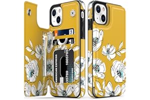 LETO for iPhone 15 Case Flip Folio Leather Wallet - Fashionable Flower Designs - Card Slots,Kickstand - Protective Phone Case for Women and Girls - 6.1" - Tiny White Florals
