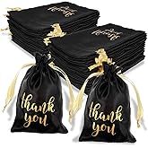 APLZGMG 24Pcs Satin Gift Bags With Drawstring, Thank You Jewelry Candy Bags for Wedding Bridal Shower Birthday Party Anniversary Favor, 4 x 6 Inch Bulk Personalized Gift Bag (Black Gold)