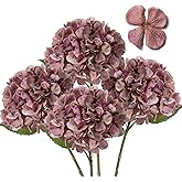 DILATATA 4 Pcs Dried Touch Hydrangeas Artificial Flowers 17" Tall Large Silk Hydrangea Stems Fake Hydrangea Arrangements for Home Office Table Centerpieces-Purple Hydrangea #04
