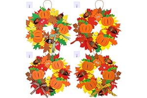 Supla 12 Kits 3D Pumpkin Fall Leaf Wreath Craft Kit DIY Thanksgiving Wreath with Maple Leaves Acorns Bows Wiggle Eyes for Kids Crafts Fall Thanksgiving Halloween Seasonal Decoration