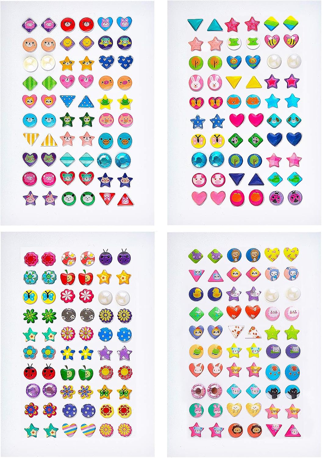 SAVITA 240 Pcs Stick on Earrings 3D Gem Stickers Glitter Sparkle Crystal Stickers Sticker Earrings Puffy Stickers for Girls Kids Children Multiple Colors & Shapes for Craft Scrapbooking (4 Sheet)