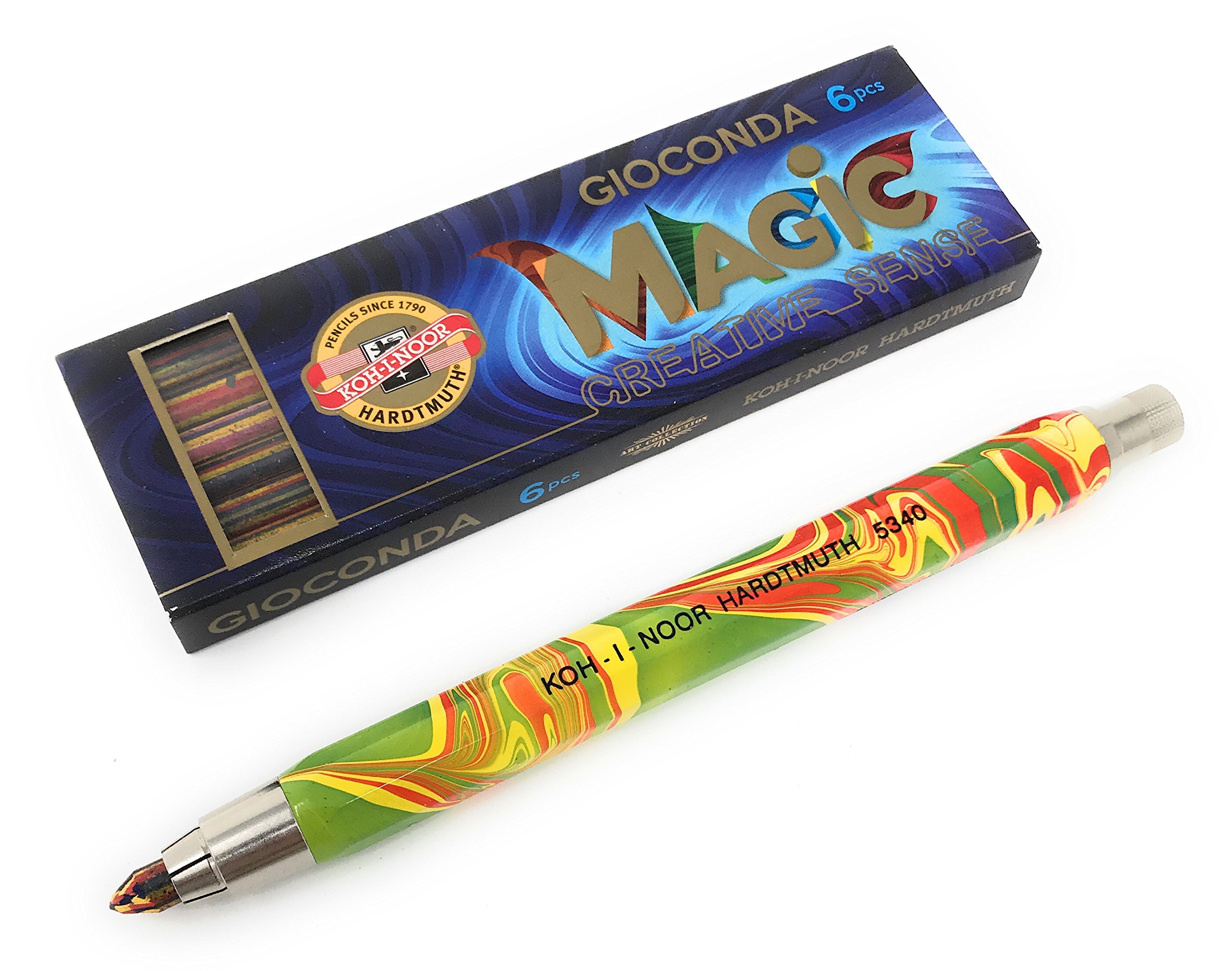 KOH-I-NOOR Metal Mechanical Pencil with Lead Sharpener Lead Thickness: 5.6 mm - Magic (Multi-Colour) 1 Magicstift mit 6 Multicolorminen multicoloured