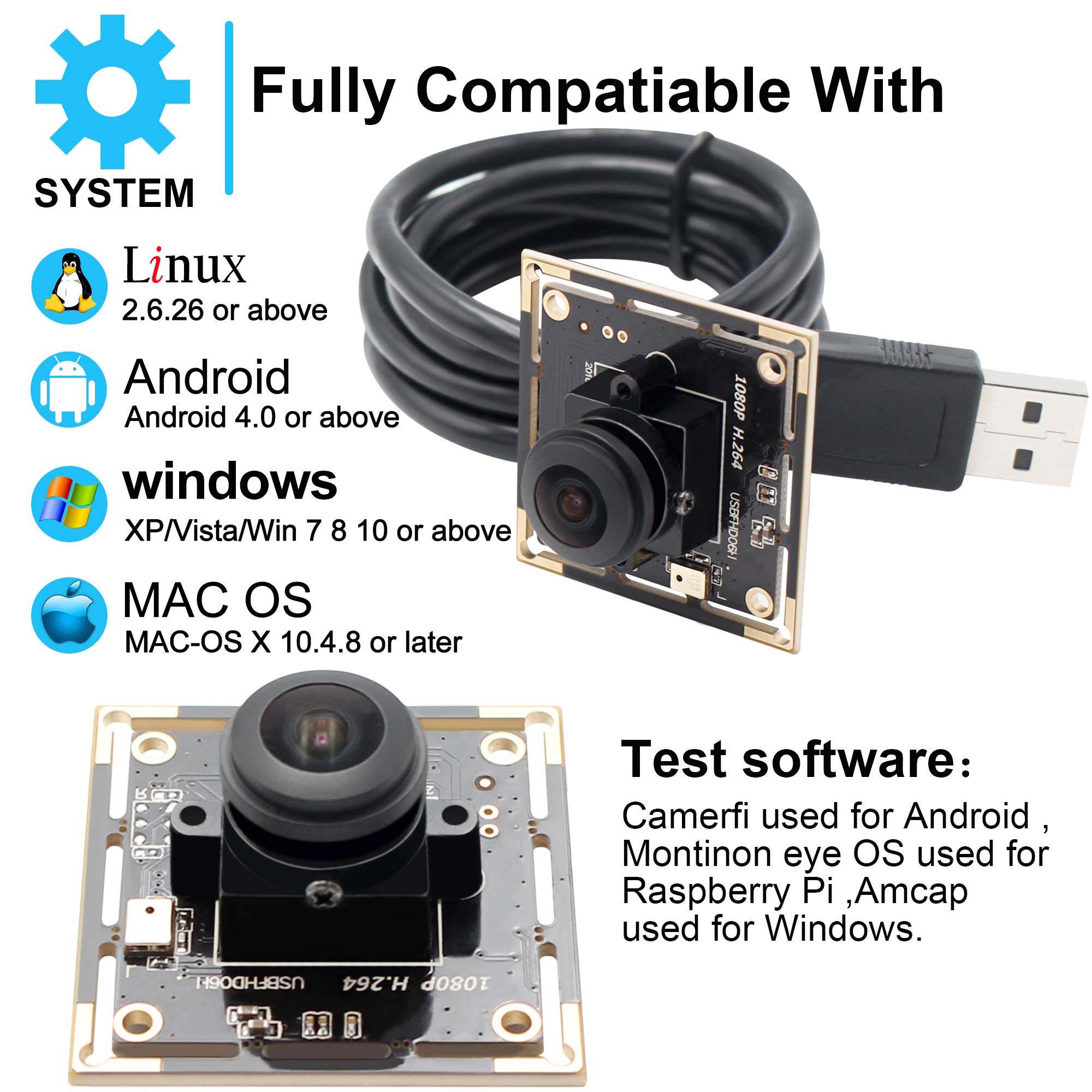 Embedded Linux Camera Mua 2MP Webcam 1080P USB Camera Module with 180 Degree Fisheye Lens ...