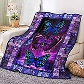 Butterfly Blanket for Women Girls Soft Cozy Butterflies Throw Blanket for Couch Bed Purple Butterfly Gifts for Women Adults Girls 50'' x 60'' (B01)