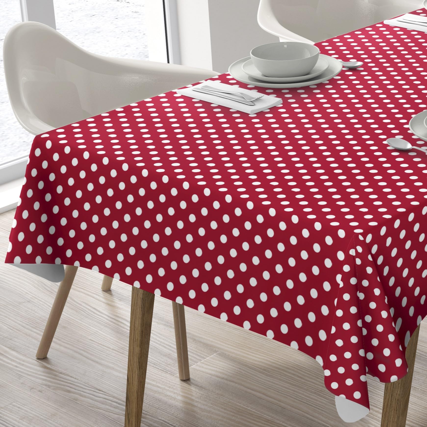 Home Direct Rectangular Oilcloth PVC Wipe Clean Tablecloth Table Cover 140cm x 180cm 55x70 Polka Dot Red