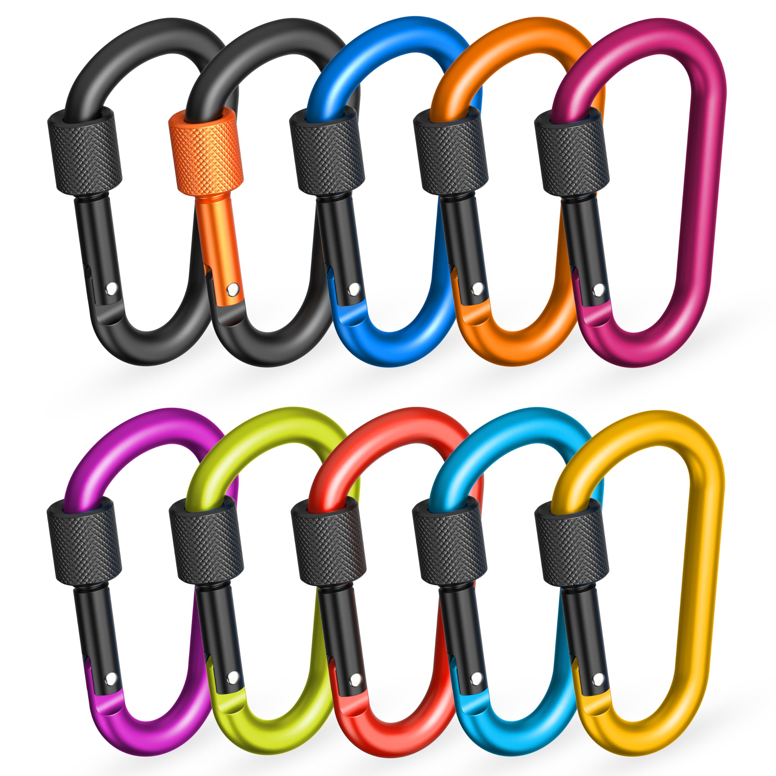RAVN HAMAN 10 x Locking carabiner - Colourful - - Carabiner with screw lock up to 30 kg - - Snap hooks for indoor and outdoor - - Hooks for hammocks, punching bags, key rings, etc.
