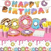 Donut Grow Up Party Supplies 142Pcs Sweet Birthday Party Decorations for Girls Includes Plates, Napkins, Cups, Tablecloth, Banner for Donut Party Decorations Serves 20