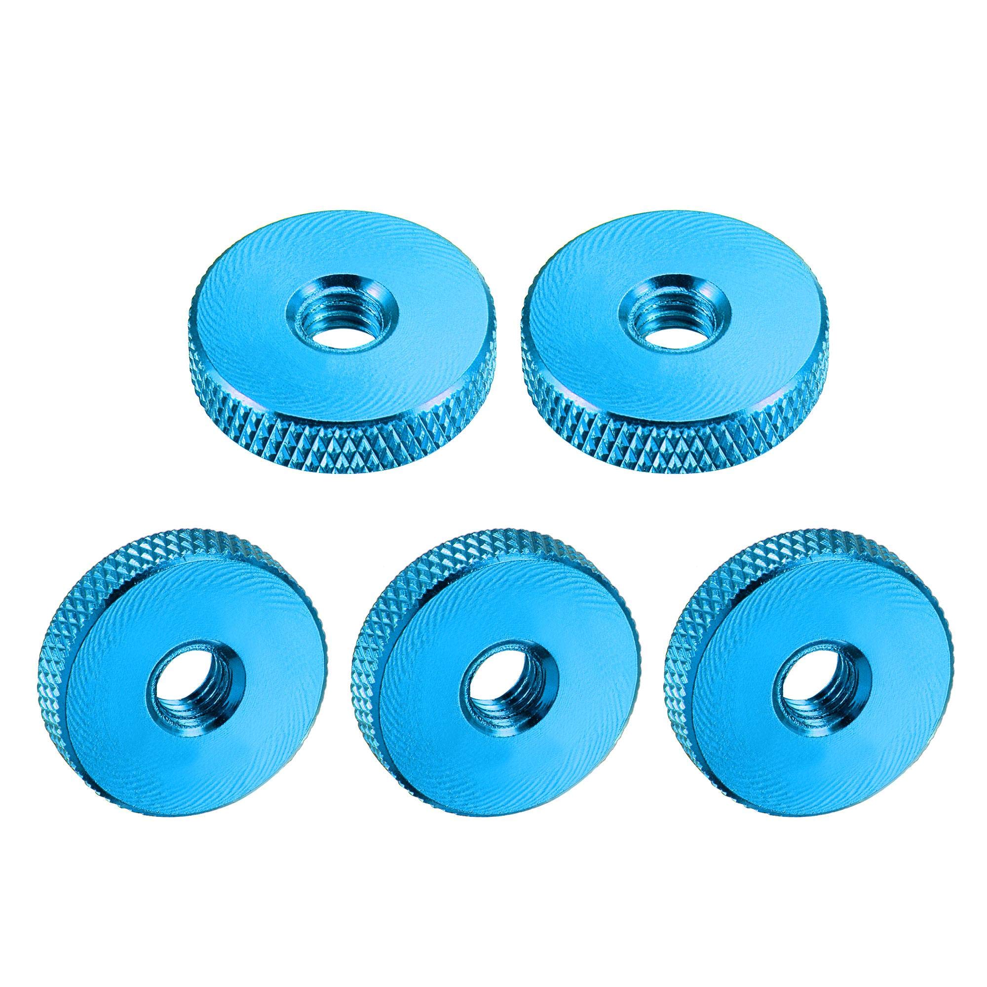 sourcing map Flat Knurled Nut - M6 x 20mm x 5mm Thumb Nuts Lock Adjusting Nuts Aluminum Alloy Blue 5Pcs