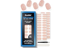 Beaolata Pre Cured Gel Nail Strips - 44PCS Salon Quality Gel Nail Stickers - Long Lasting Polish Wraps for Women no UV Light Needed Easy Apply& Remove (Coconut Milk Nude)