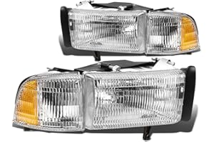 Auto Dynasty 4Pcs Headlights Assembly with Corner Lamp Compatible with Dodge Ram 1500 2500 3500 (Non-Sport Models) 94-02, Driver and Passenger Side, Chrome Housing Amber Reflector