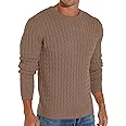 Askdeer Men's Pullover Sweater Crewneck Cable Knit Long Sleeve Sweater Classic Soft Knitted Sweaters with Ribbing Edge