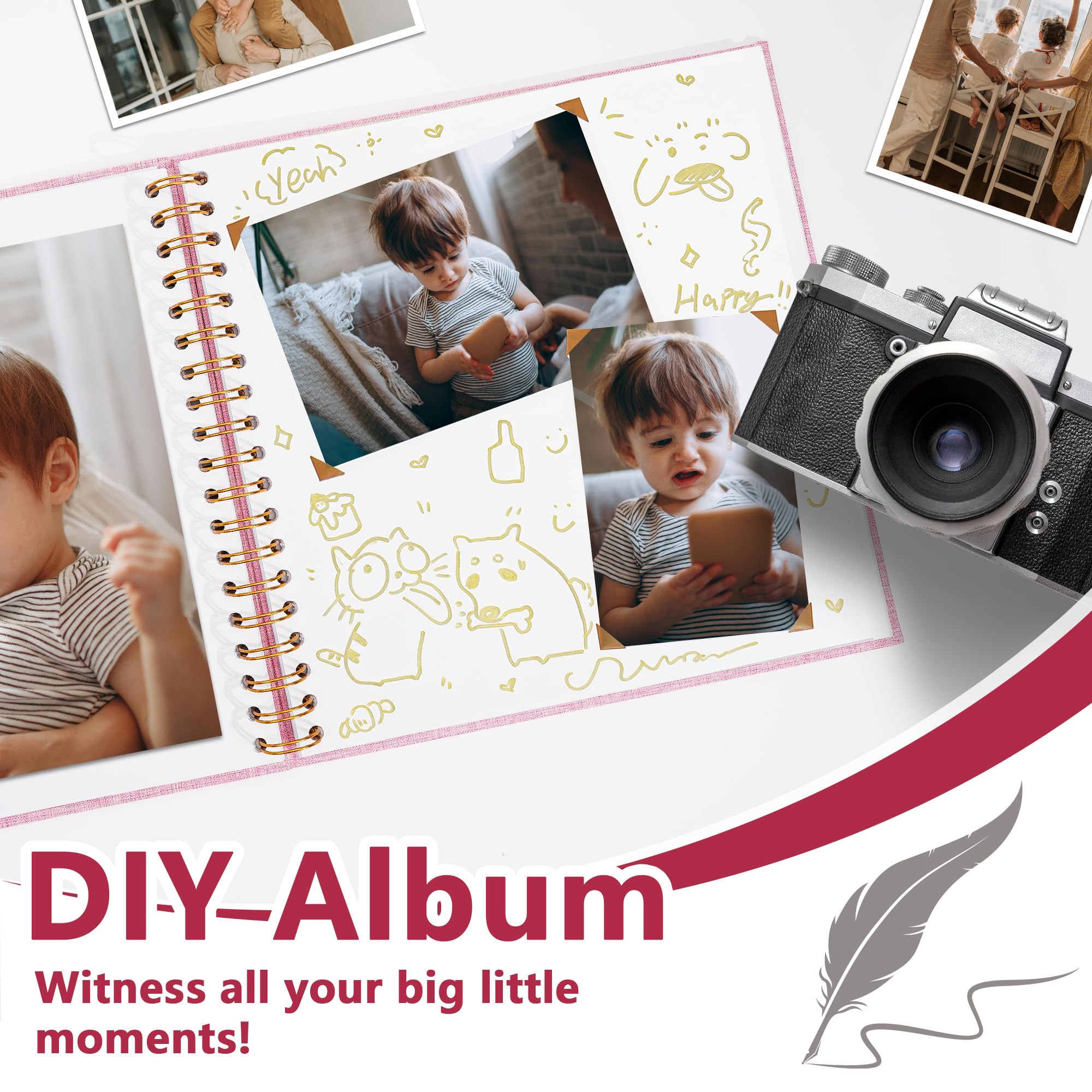 Vienrose 10X10 Inch DIY Scrapbook Album Linen Arch Window Photo Album 40 Blank Pages Scrap Book Photo Albums for Wedding Baby Shower, Beige