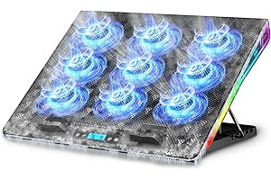 AICHESON Gaming RGB Laptop Cooler Pad with 9 Fans for 15.6 17 17.3 18 Inch Heavy Laptops, Quiet Computer Cooling Stand, Blue