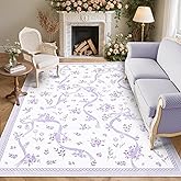 GarveeHome Purple Bow Rugs for Bedroom Girls, Washable Rug 5x7 for Living Room with Soft Low Pile, Floral 5x7 Lavender Area Rugs for Dining Room Nursery Kids Playroom Dorm Office Bow Decor