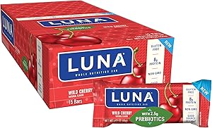 New - Luna BAR - Gluten Free Snack Bars - Wild Cherry - 8g of Protein - Non-GMO - Prebiotics - (1.69 Ounce Snack Bars, 15 Count)