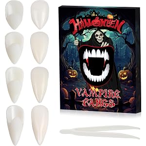 4 Pairs Vampire Teeth Fangs 4 Size with Adhesive Halloween Party Cosplay Props Horror Fake Teeth Props Party Favors