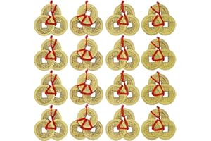 JUNEBRUSHS 16Pcs Chinese Fortune Feng Shui Coins New Year Lucky Coins Charms Hanging Pendant Decorations for New Year Home Health Wealth Success Lucky Decor(4 Style)
