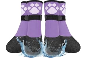 BEAUTYZOO Anti Slip Dog Socks Boots, Dog Shoes for Hot/Cold Pavement Snow Rain Days,Waterproof Grip Dog Booties Paw Protector for Hardwood Floor, Prevent Licking for Small Medium Large Senior Old Dogs