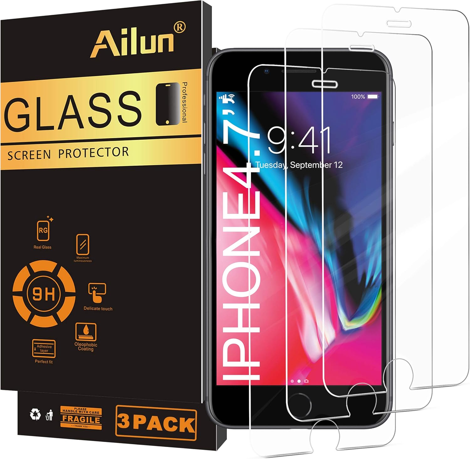 Ailun Screen Protector for iPhone 8,7,6s,6, 4.7-Inch,[3 Pack] 2.5D Edge Tempered Glass,Case Friendly