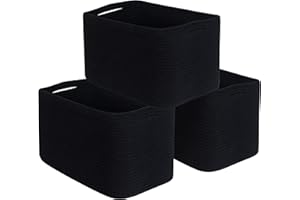 MINTWOOD Design 3-Pack Storage Baskets for Shelves, Playroom and Classroom, Book Basket, Decorative Storage Cube Bins, Woven Closet Organizers, Pantry and Shoe Organizer, Full Black