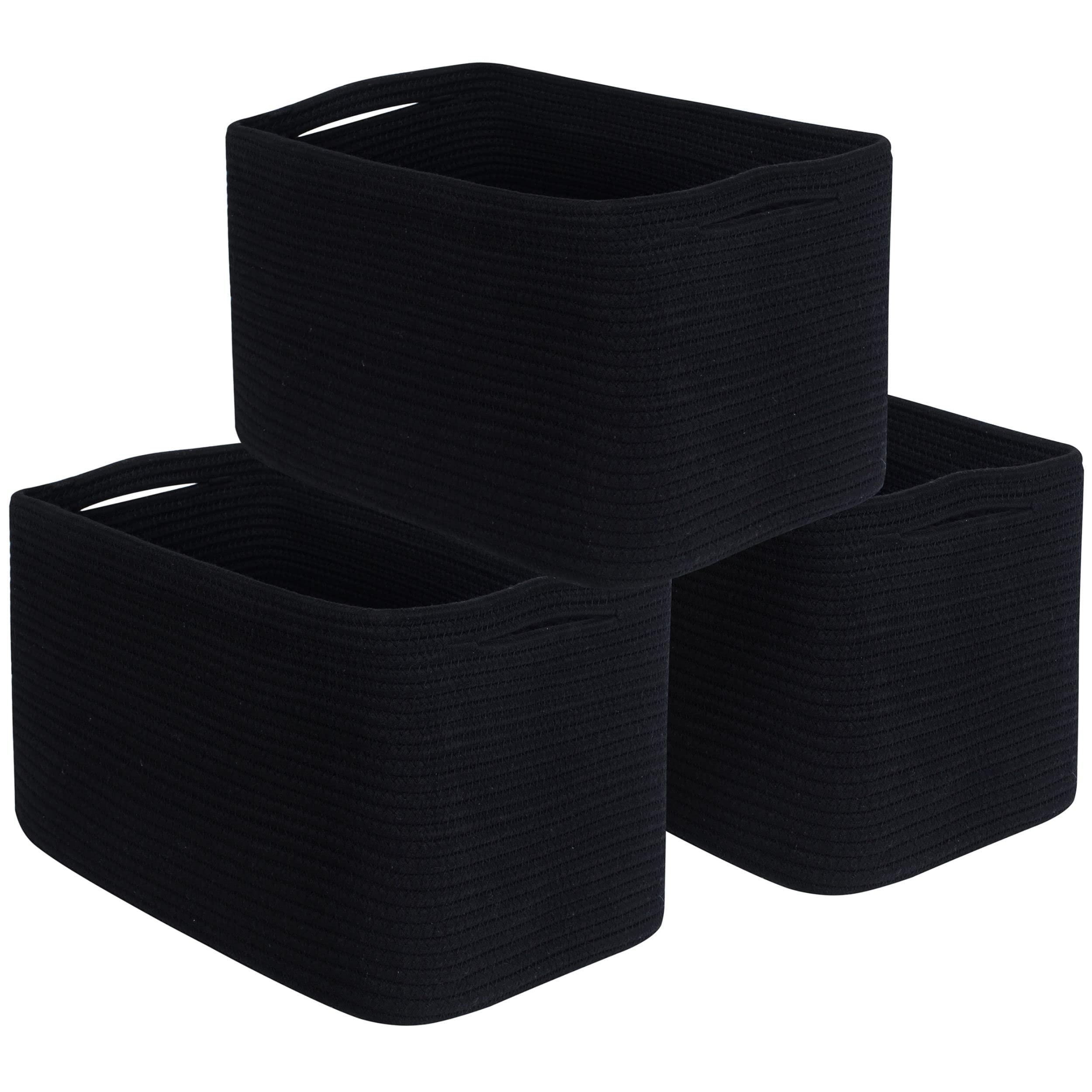 Photo 1 of MINTWOOD Design 3-Pack Storage Baskets for Shelves, Playroom and Classroom, Book Basket, Decorative Storage Cube Bins, Woven Closet Organizers, Pantry and Shoe Organizer, Full Black