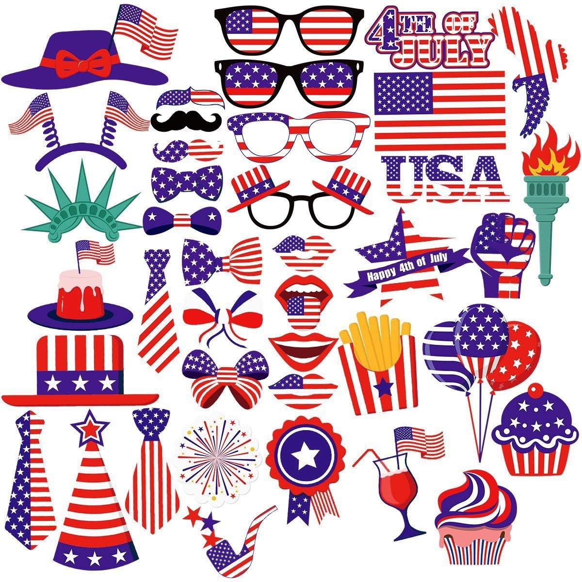 LASLU 4th of July Photo Booth Props Patriotic Party Props