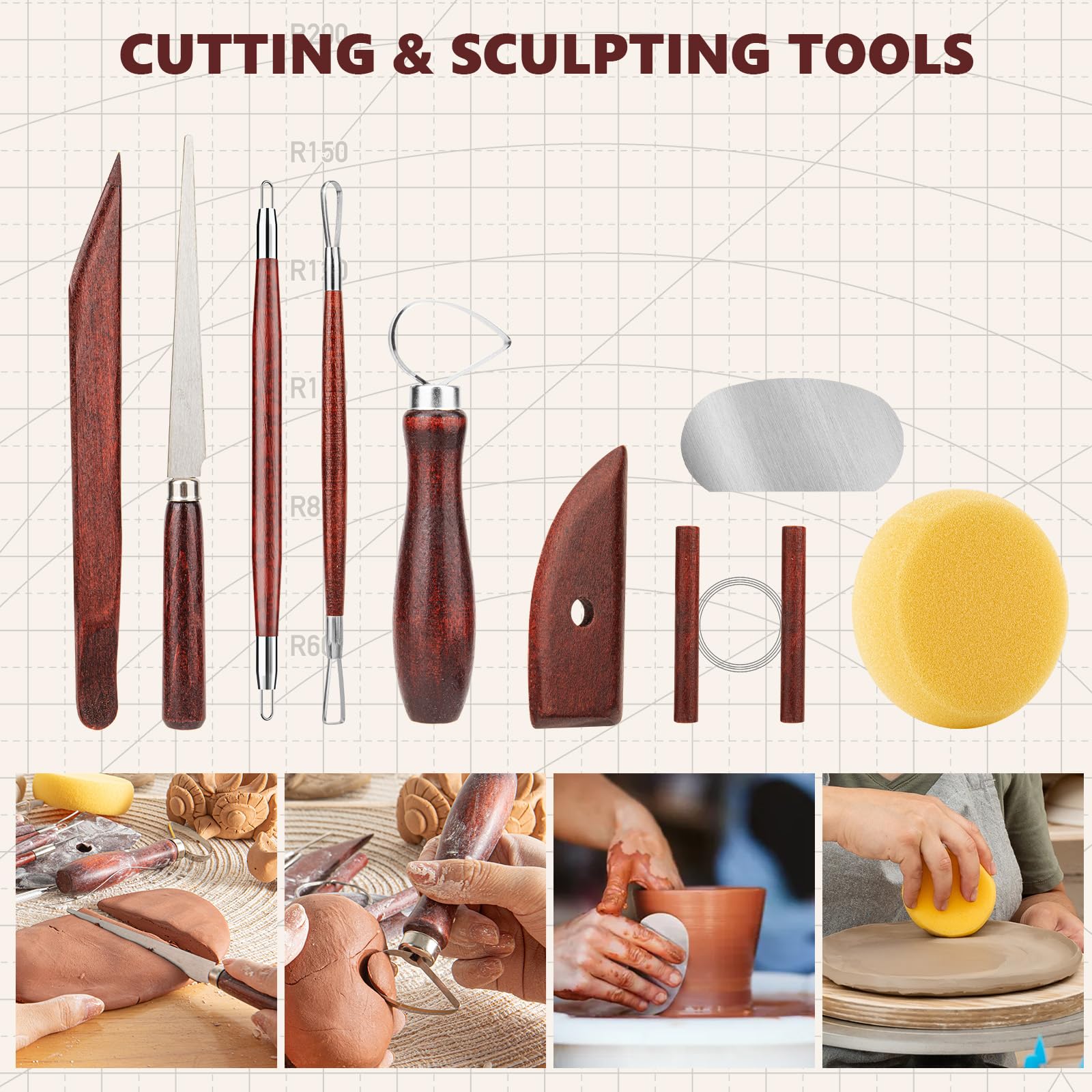 23PCS Clay Tools Sculpting, Ceramic & Pottery Modeling Tool, Ceramics Tools Set, Polymer Tools Kit, Air Dry Clay Tools for Carving, Molding, Pottery Wheel, Crafting Supplies, Pros, Beginners, Adults