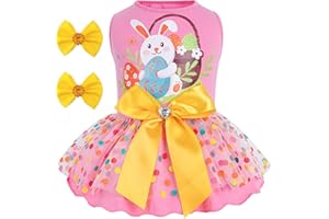 cyeollo Easter Day Dog Dress Dog Clothes Girl Skirt Holiday Outfit Bunny Egg Print Tulle Doggie Dresses for Small Dogs Cats P