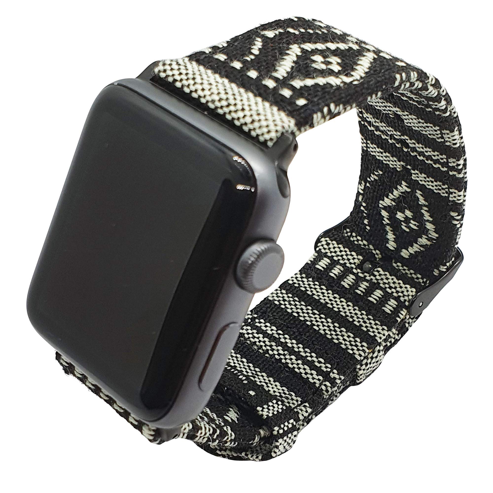 Max Tribal Fabric Compatible with Apple Watch Strap 42mm 40mm 44mm 45mm 46mm for iWatch Series 10 9 8 7 6 5 4 3 2 1 Nylon Band Stainless Steel Buckle and Lugs (42mm/44mm/45mm/46mm-M/L -Black/Grey)