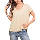 Totatuit Women's Deep V Neck T Shirts Oversized Boxy Fit Short Sleeve Summer Tops with Side Split Casual Loose Tee