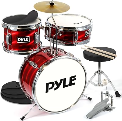 Pyle Kids Drum Kit 3 Piece Junior Drum Set with Seat Snare Tom Cymbal
