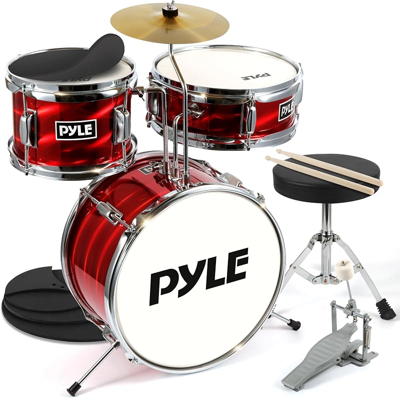 Pyle Kids Drum Kit 3 Piece Junior Drum Set with Seat Snare Tom Cymbal