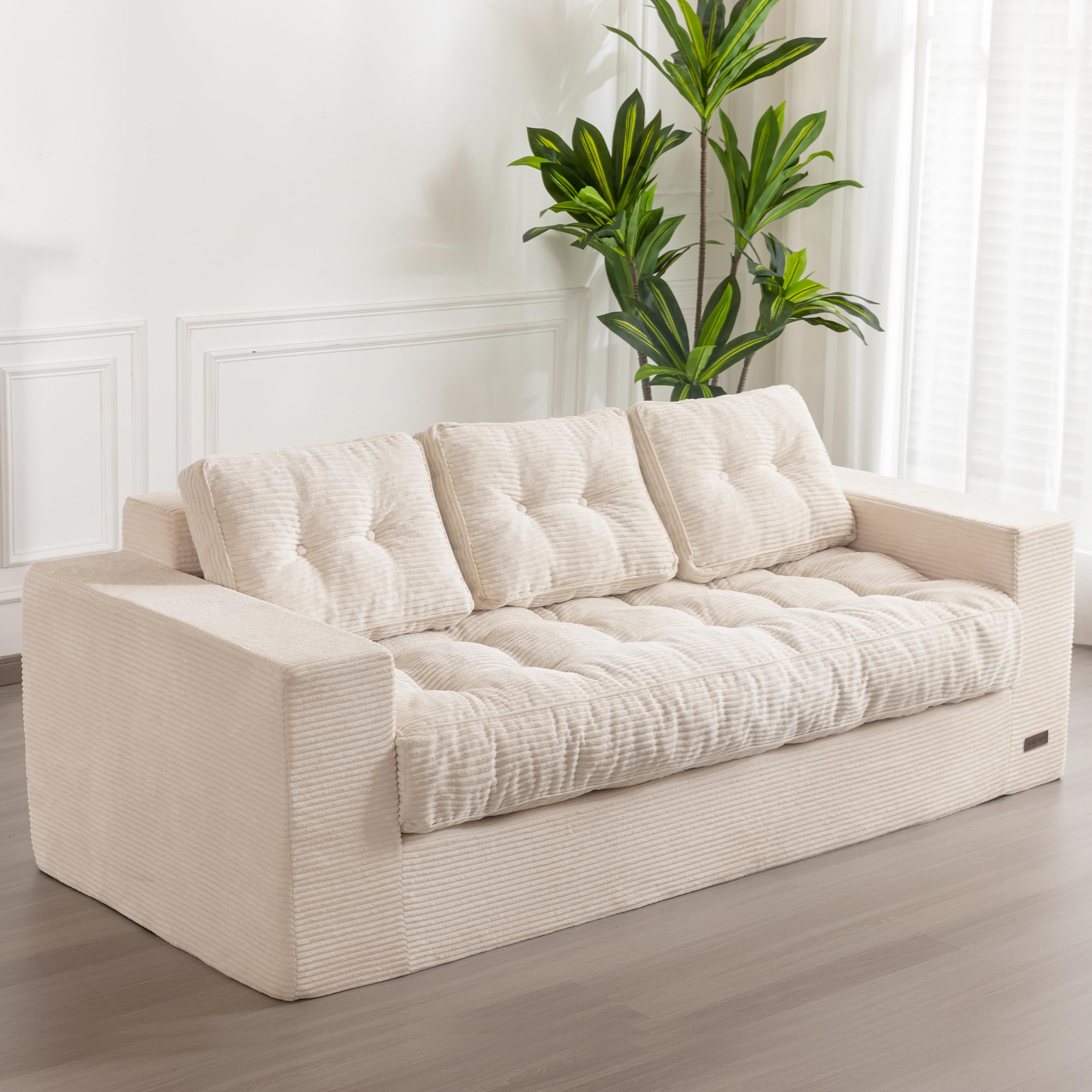 Photo 1 of  (SEE PHOTO)  *** ONLY THE CUSHION: NOT THE COMPLETE SOFA. MORE BOXES ARE MISSING.****  

MAXYOYO 3 Seater Couch for Living Room, Boneless Couch with Tufted Cushion & Backrest, Upholstered Floor Sofa, Sofa in A Box, Beige