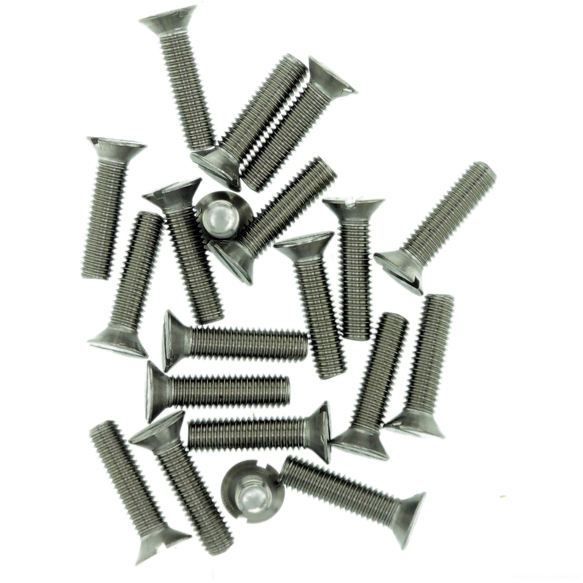 M2.5 (2.5mm x 16mm) Slot Countersunk Machine Screw (Bolt) - Stainless Steel (A2) (Pack of 20)