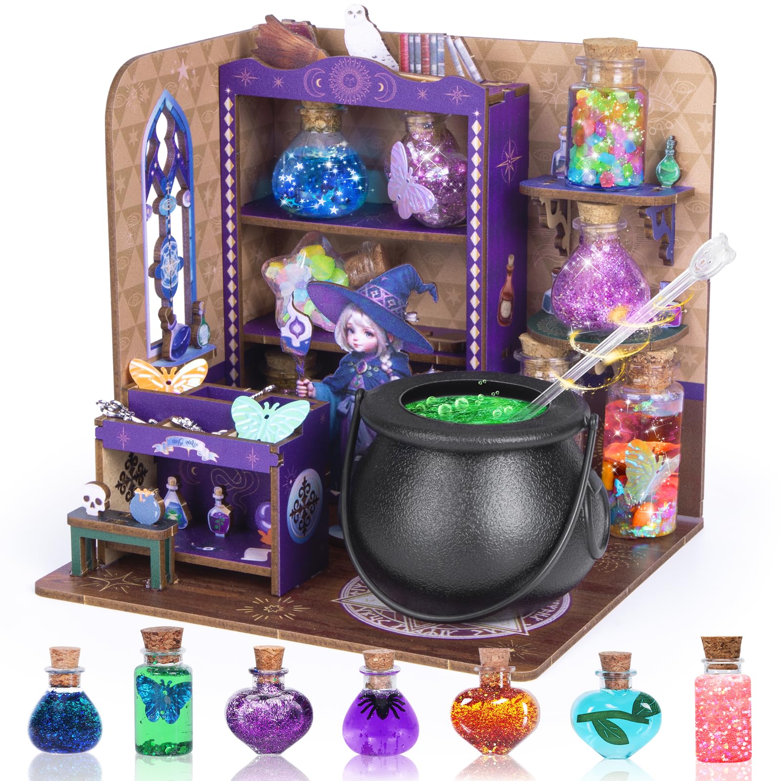 Thedttoy Potion Making Kit Children,DIY Enchanted Potion House,Wooden Dolls House,Miniature House Kit,Craft Kits for Kids,Creative Gift for Magic Fans,Girl Age 6+