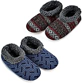 cosyone1997 2-Pair Men's Slipper Socks Fluffy Sherpa Lined, Winter Cable Knit Warm Gripper Sock Set Non-Skid Soles, Cozy Gifts for Men, Sizes 8-15