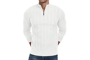 Askdeer Men's Quarter Zip Sweater Cable Knit Pullover Sweater Mock Turtleneck Long Sleeve Soft Casual Sweater