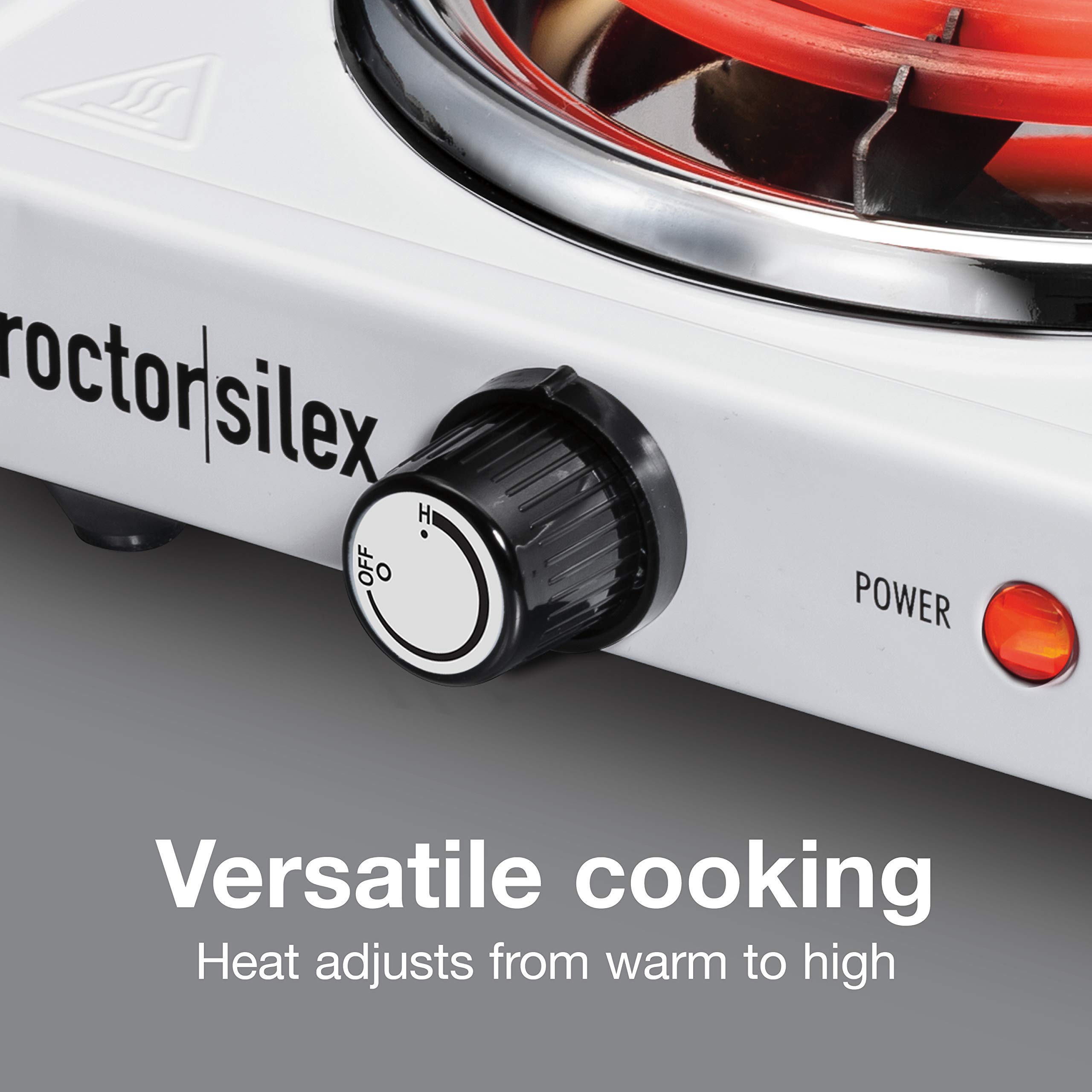 Proctor Silex Portable Electric Stove, Stainless Steel Single Burner Cooktop, Compact, Adjustable Temperature Hot Plate, 1200 Watts, White (34106)