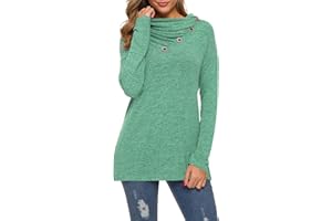 WEACZZY Womens Long Sleeve Button Cowl Neck Casual Loose Tunic Tops Blouse