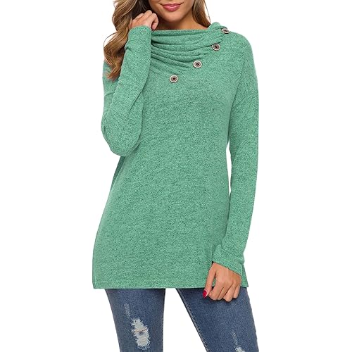 WEACZZY Womens Long Sleeve Button Cowl Neck Casual Loose Tunic Tops Blouse