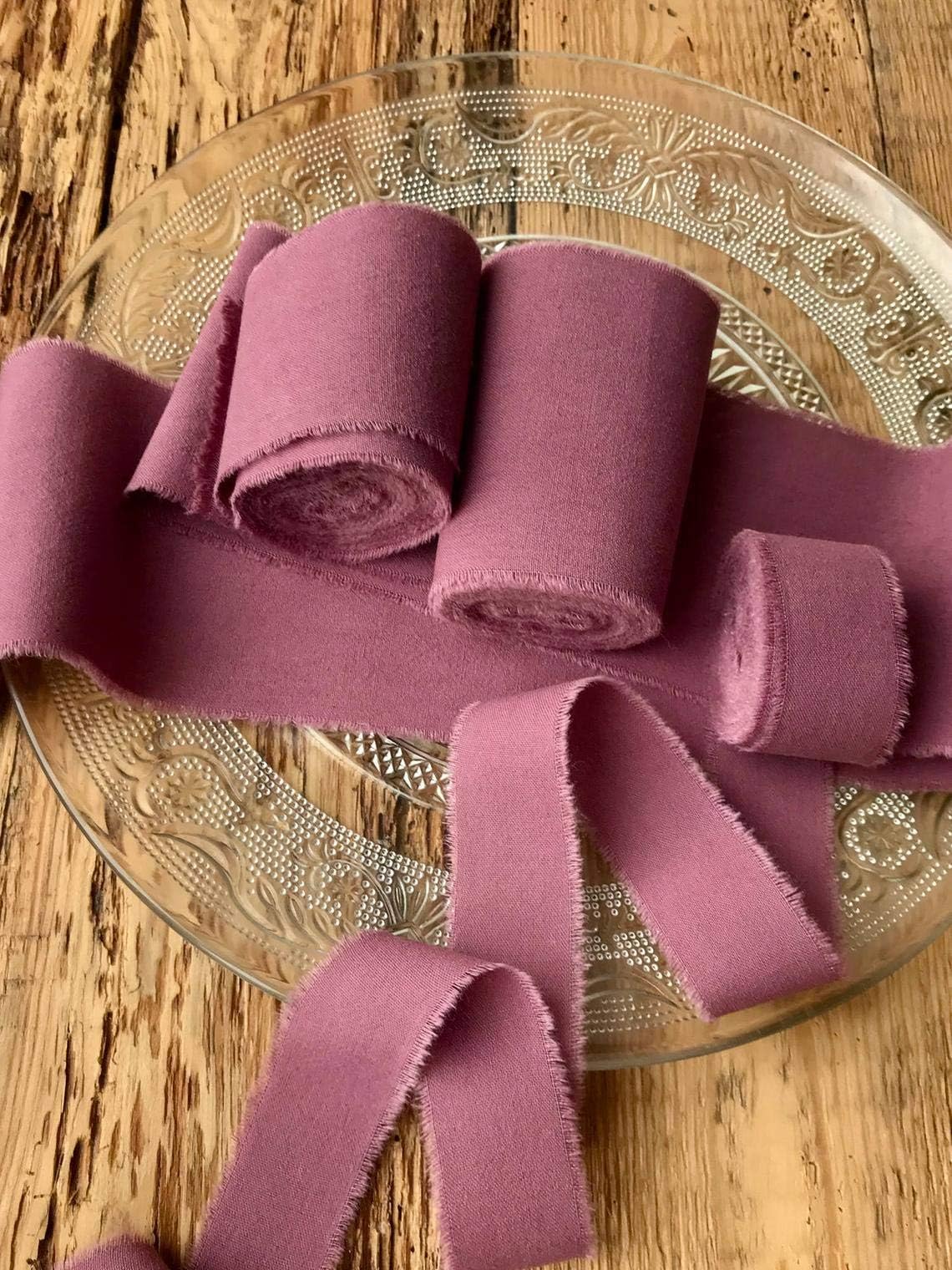 Dusty rose ribbon 3" wide 5yd cotton frayed edges hand dyed for Rustic wedding table decor table runner gift wrapping wreath party decor bow Florist Bouquet supplies