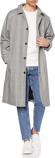 Amazon ウィゴー クラシックチェックステンカラーコート メンズ L グレーチェック1 コート ジャケット 通販