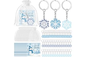 Liliaafar 150 Pcs Snowflake Party Favors Snowflake Keychain Bulk and Let It Snow Cards with Organza Bags for Christmas Winter Party Supplies