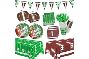 Mulbozy Football Party Supplies Kit Serve 24, Football Party Decorations, Dinner Plates, Dessert Plates, Napkins, Cups, Forks, Banner, Plastic Tablecloth for Birthday Football Gameday Tailgate Party