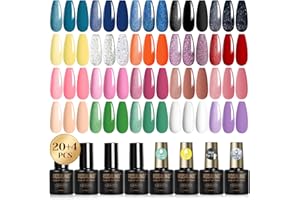 ROSALIND 24PCS Gel Polish Set, 20 Colors All Seasons Gel Nail Polish with Glitter&Glossy&Matte Gel Top Coat Base Coat White Brown Purple Gift for Women